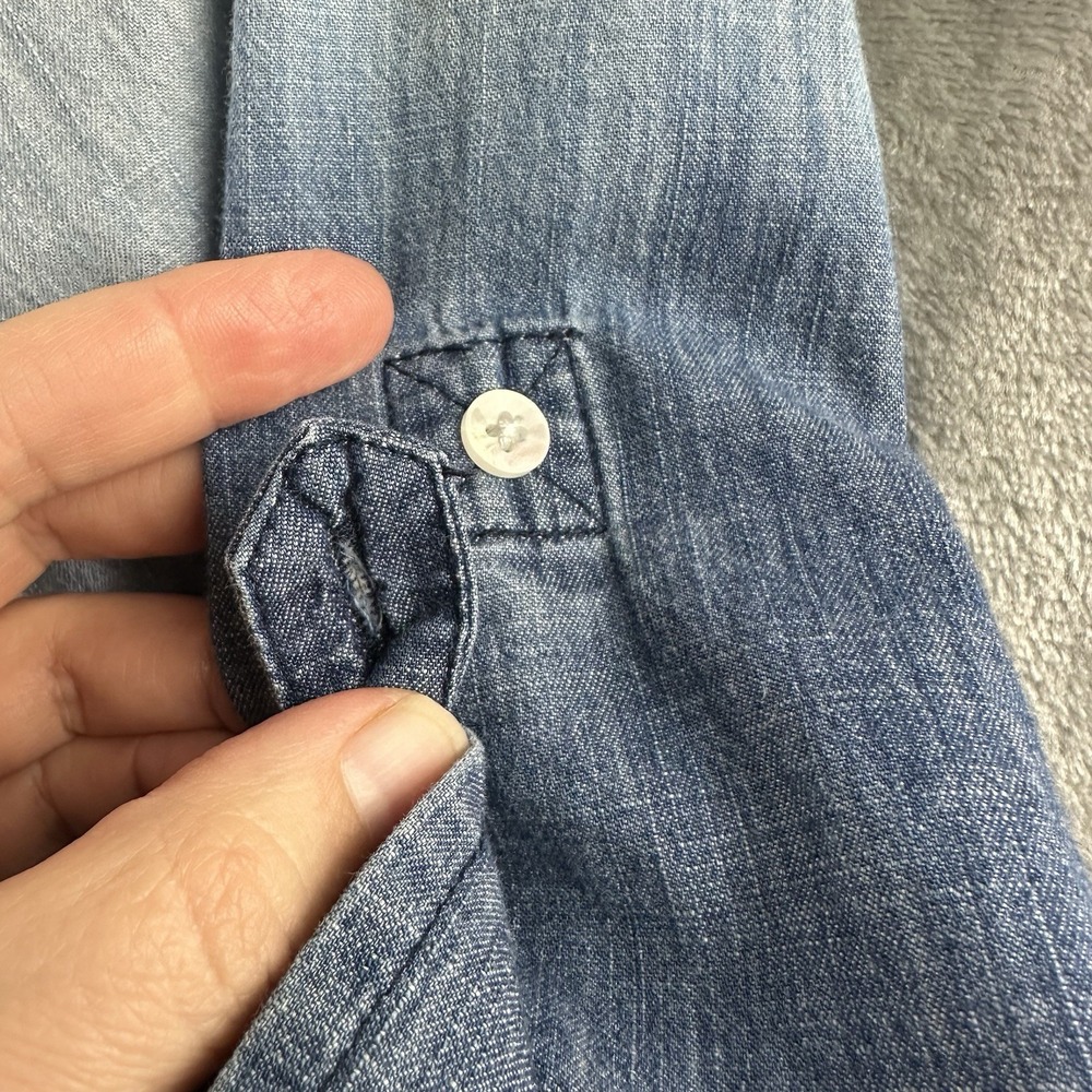 Lane Bryant Button Front Top Women's 26 Chambray Blue Ombré 100% Cotton Roll Tab - Picture 7 of 8
